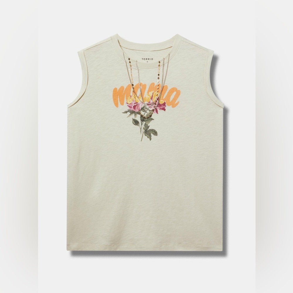Torrid Cream Floral Mama Tank | Roll-Sleeve Muscle Tank